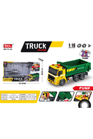 KUTUDA 1:16 IŞIKLI VE SESLİ SÜRTMELİ DAMPERLİ KAMYONU